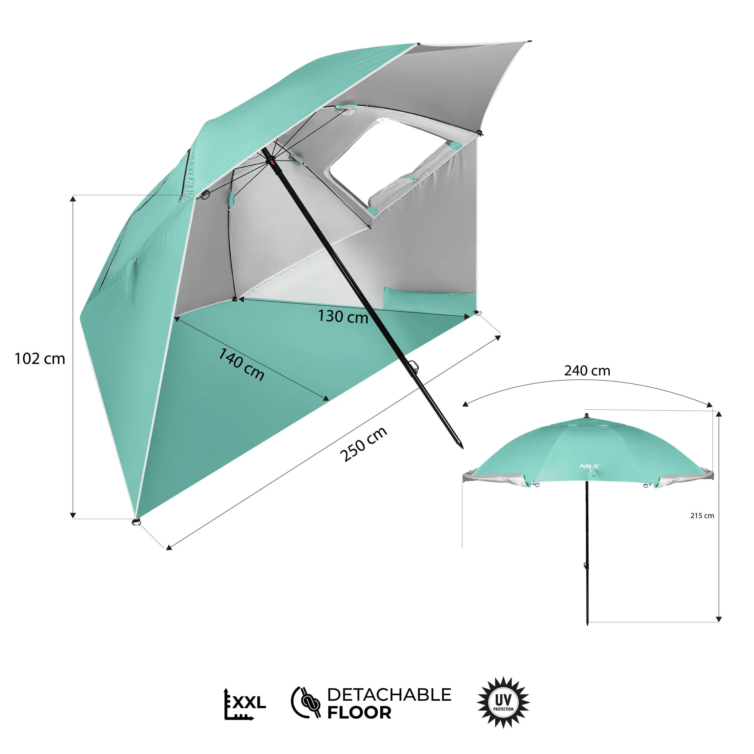 suncobran za plažu xxl 240 cm zeleni nils camp - slika 4
