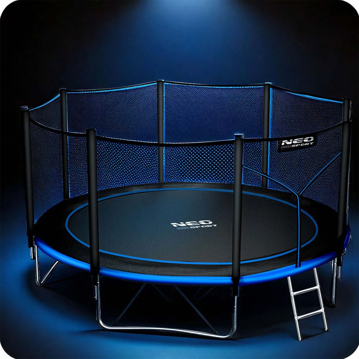 neo-sport vrtni trampolin 404 cm (13 ft) s vanjskom mrežom i ljestvama, plavi - slika 6
