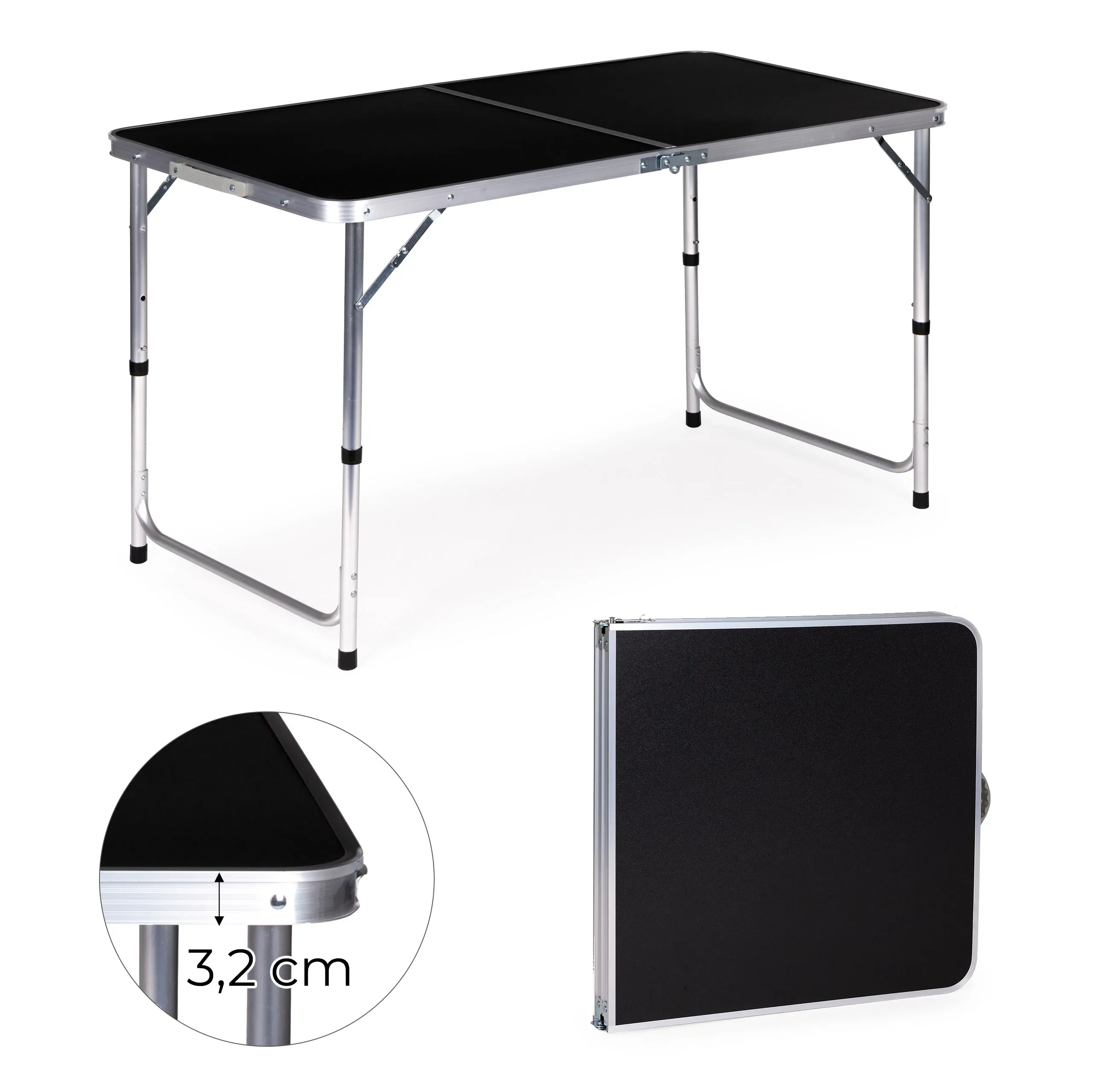 modernhome sklopivi turistički stol 120 x 60 cm crni - slika 2