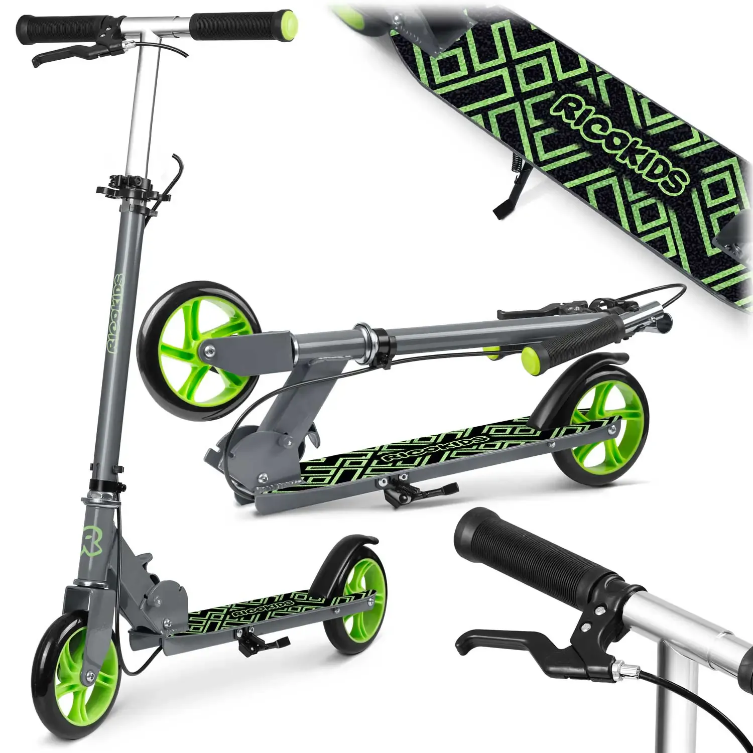 ricokids romobil za djecu kodi, pu kotači, crno zeleni - slika 2