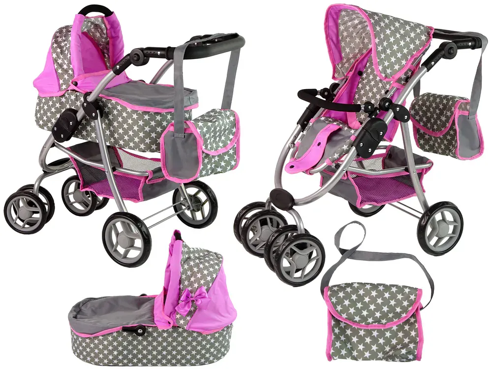 dječja kolica za lutke 2-u-1 torba za nosiljku pink stars - slika 2