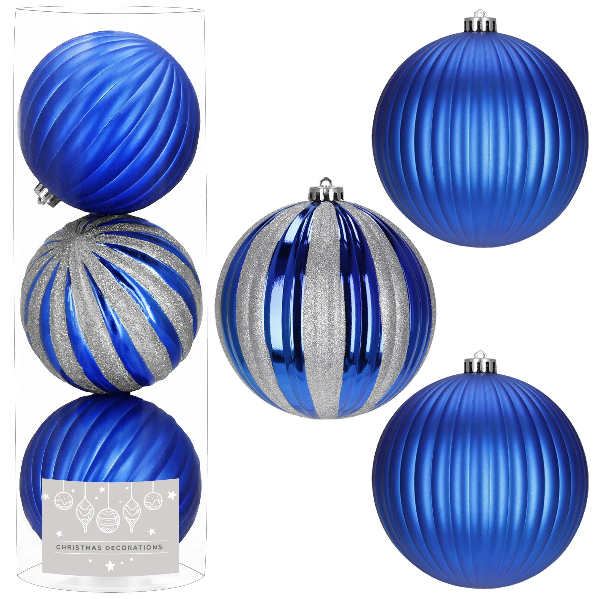 božićne kuglice 15 cm – set 3 komada plava, bijela - slika 3