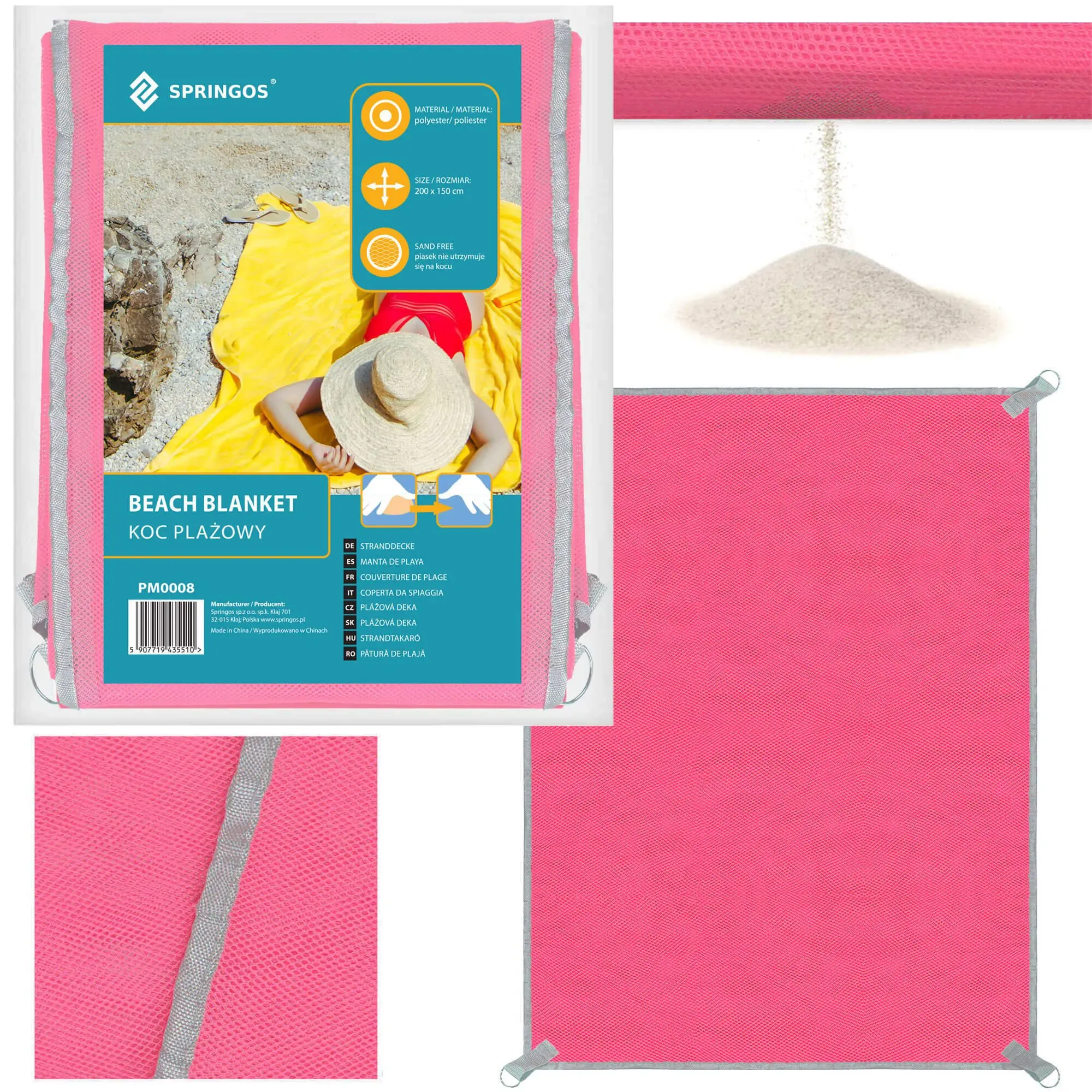 Deka za plažu 200 x 200 cm roza - Pribislavec