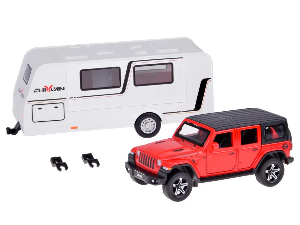 terenski auto + prikolica za kampiranje - crvena - slika 5
