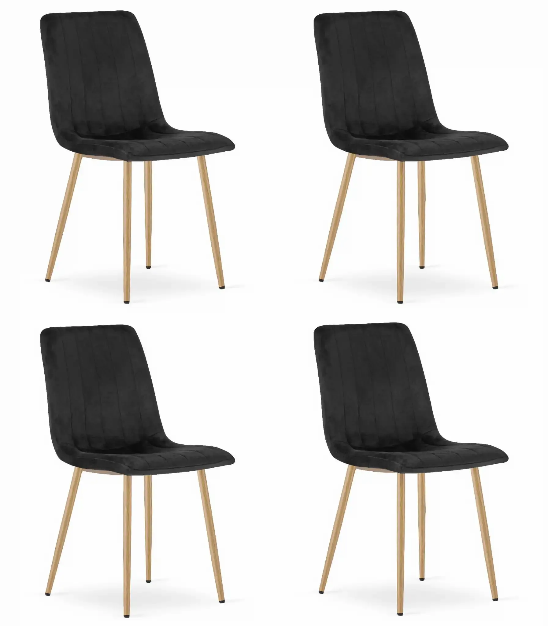 lava set stolica - crni baršun / noge u boji drveta x 4 - slika 2