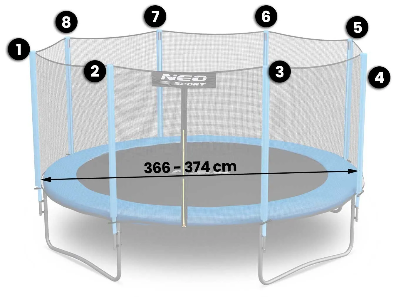 mreža za trampolin na otvorenom 374cm 12ft neo-sport - slika 3
