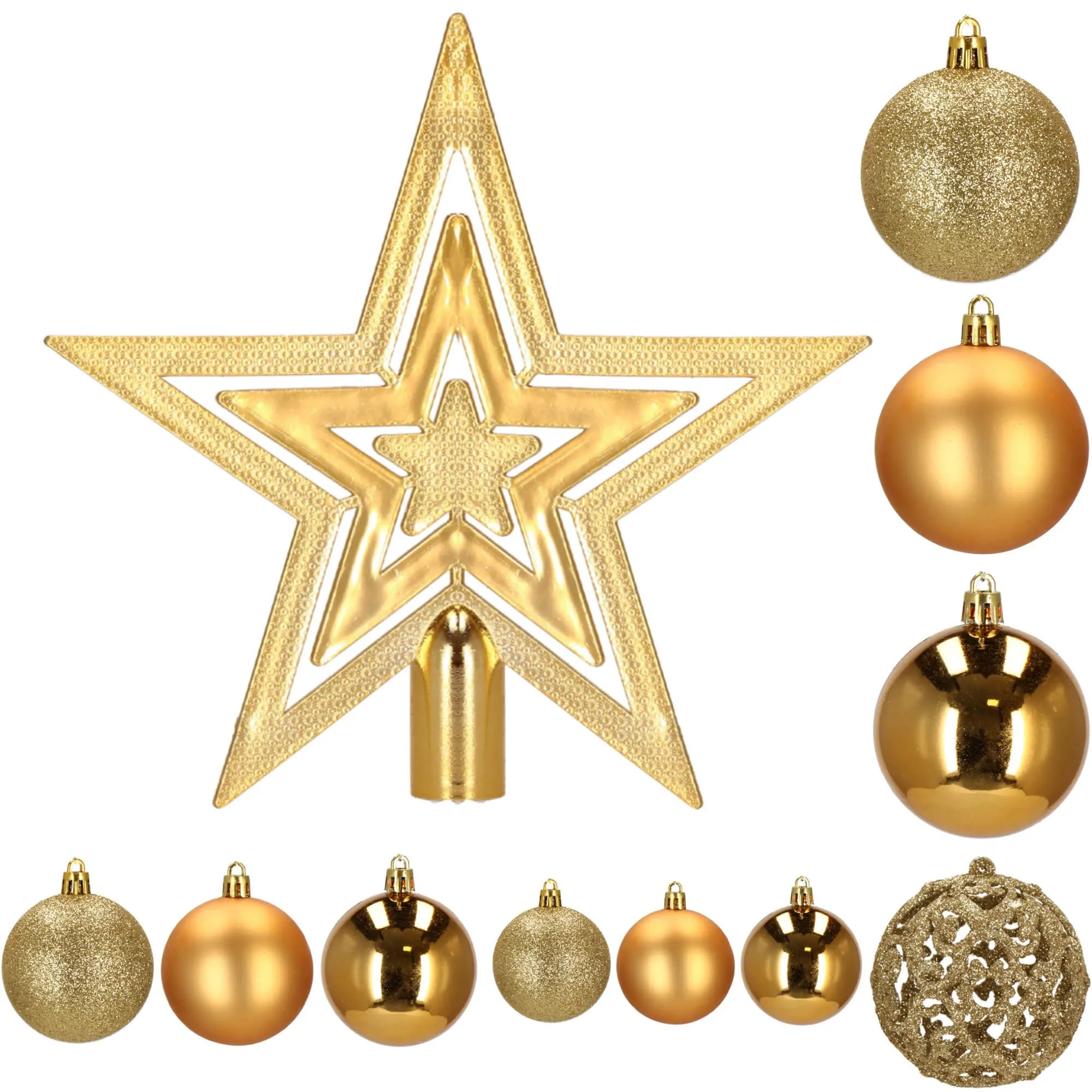 set božićnih kuglica 3–6 cm – 101 komad zlatne - slika 8