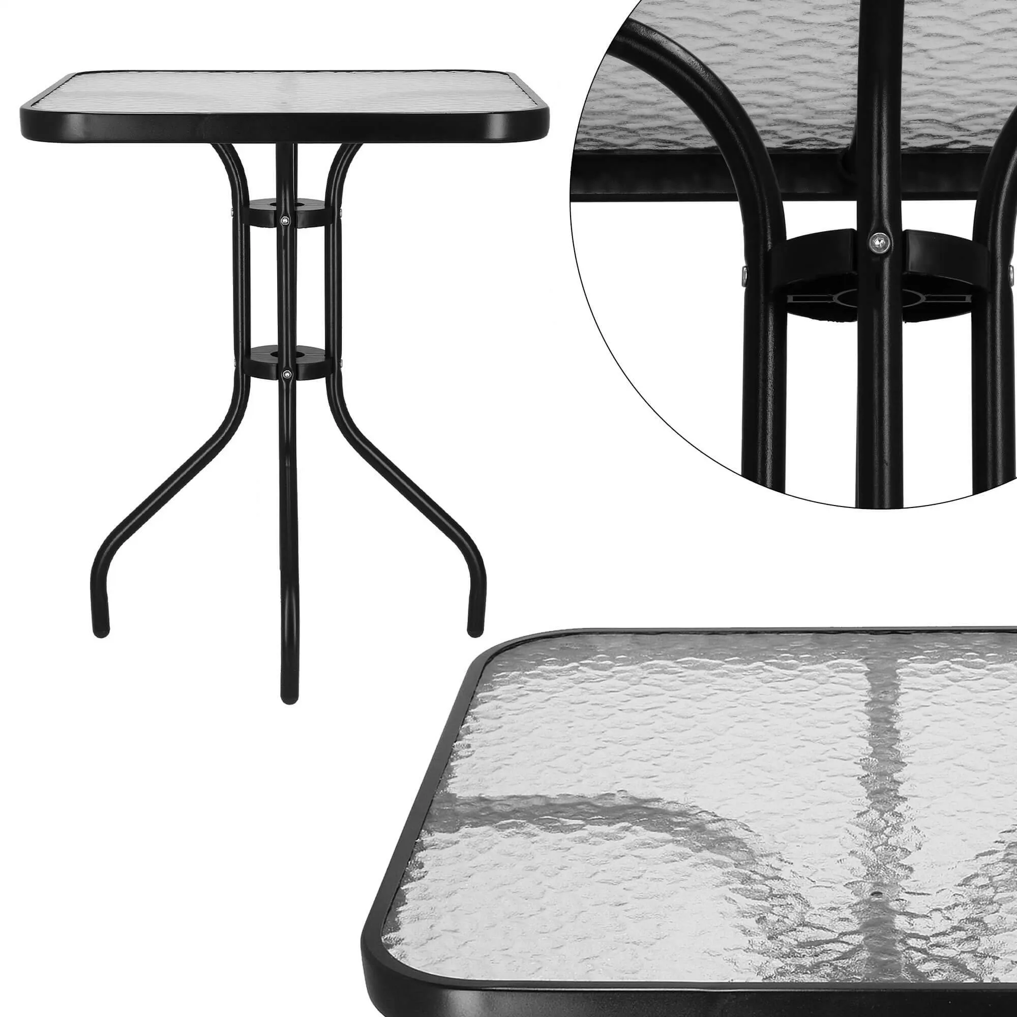 springos stakleni kvadratni vrtni stol, crni 60 x 60 cm - slika 6