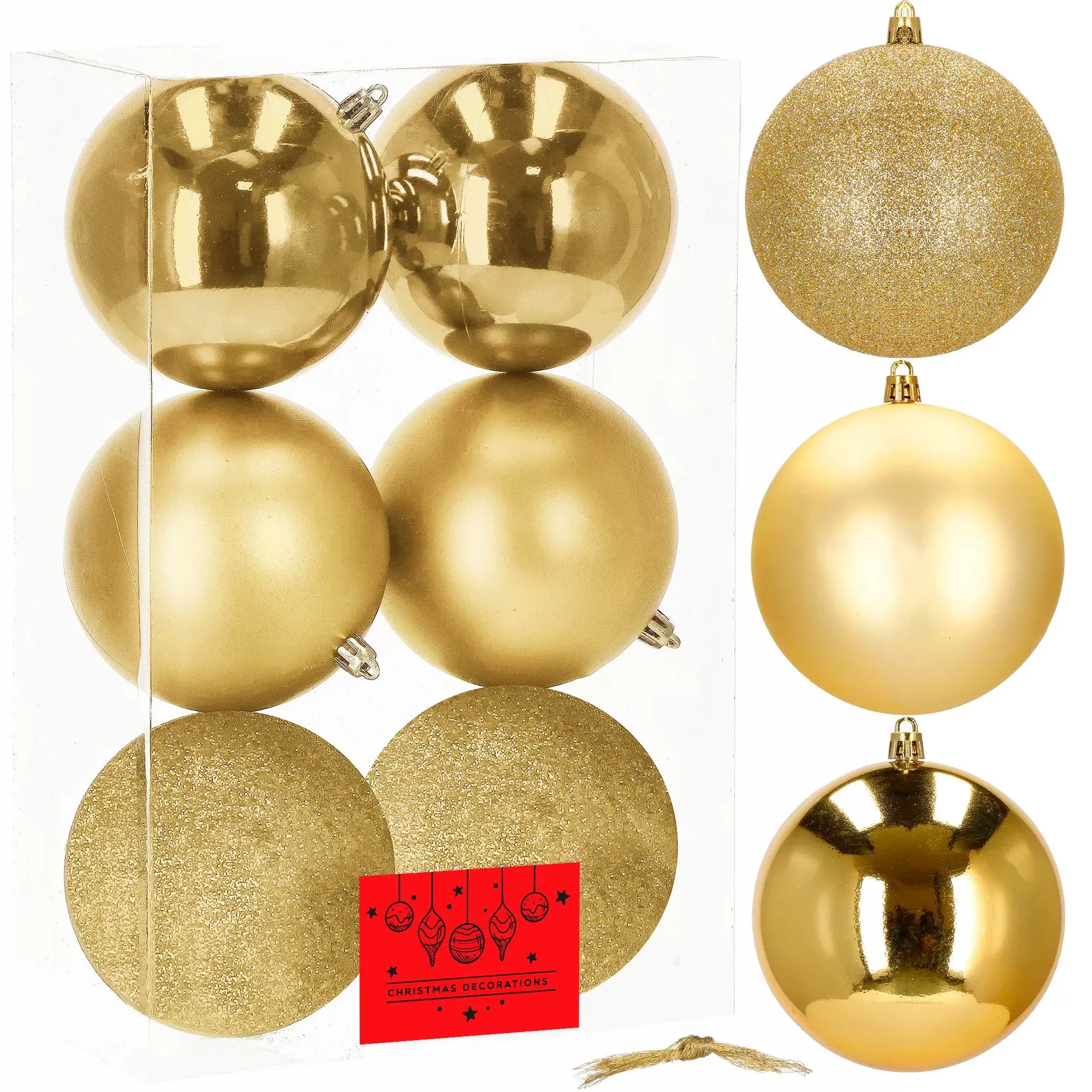 božićne kuglice 10 cm – set od 6 komada, zlatna - slika 2