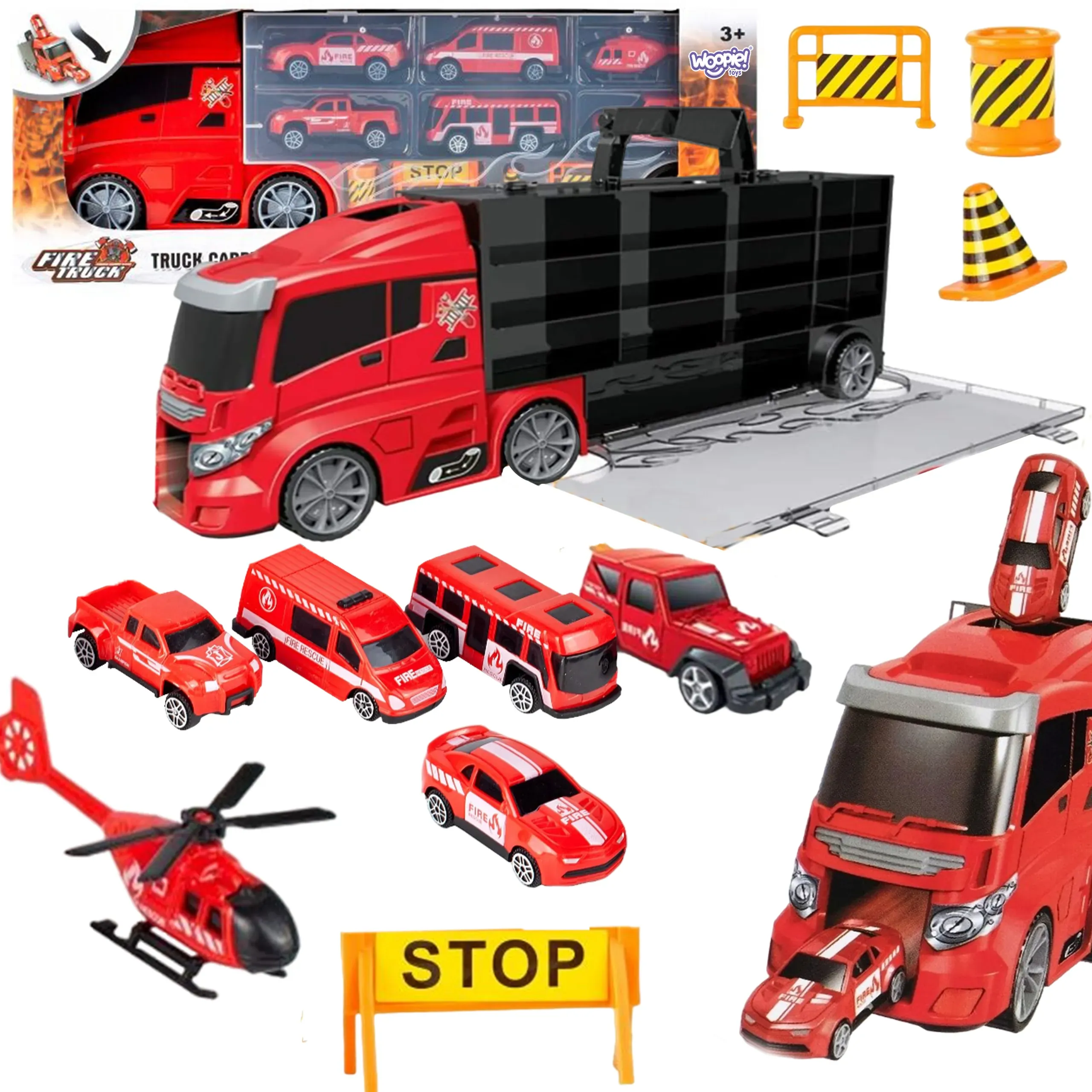woopie set kamion transporter 3u1 crveni 11 kom. - slika 2