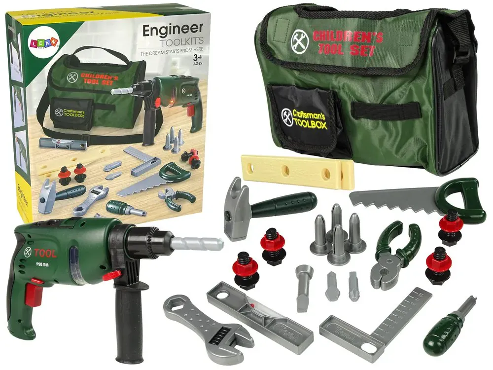 dječji diy set alata u torbi 27 kom. zeleni - slika 2
