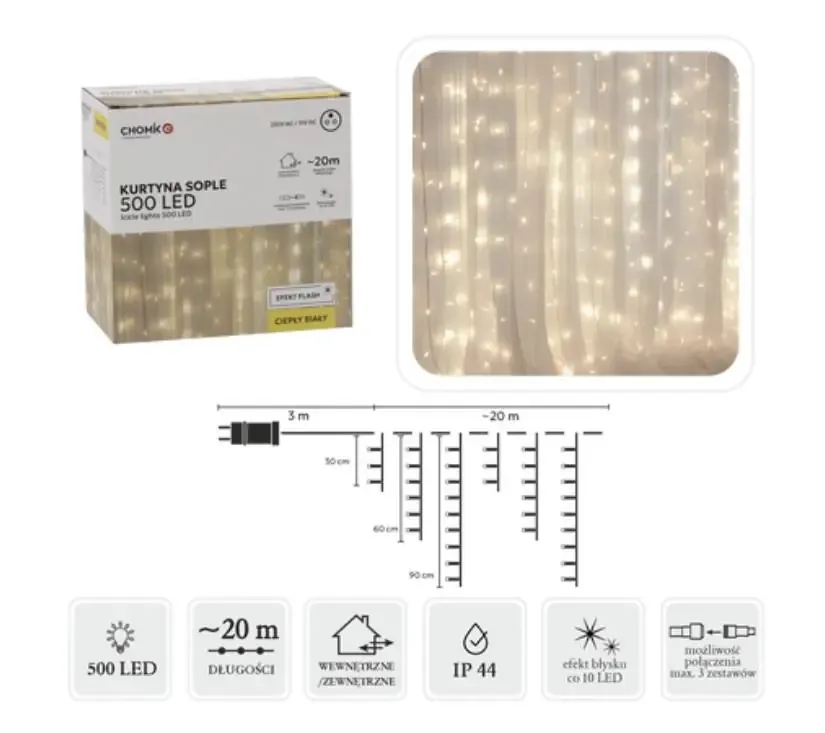 led zavjesa “ledenice” 500 lampica – toplo bijelo svjetlo - slika 2