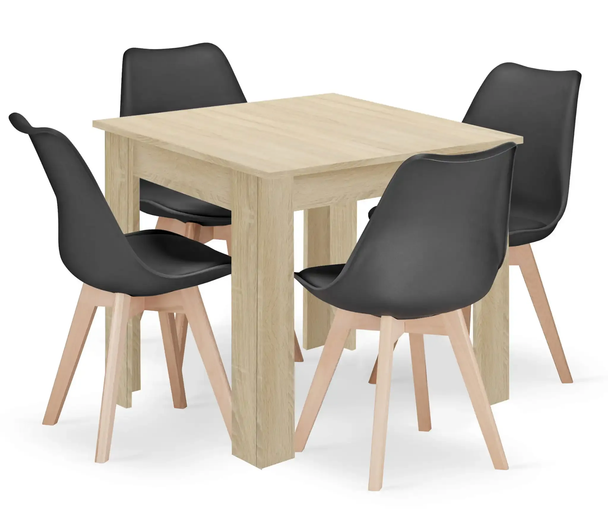 set kvadratni stol 80x80 sonoma hrast + 4 mark crne stolice - slika 2