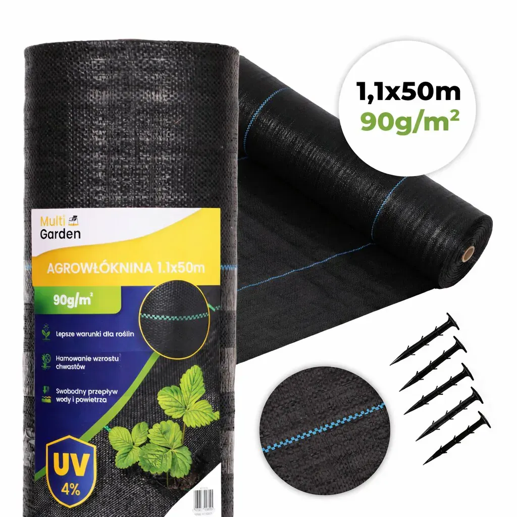 MultiGarden crna UV-otporna tkanina protiv korova 90 g/m², 1,1 × 50 m, s klinovima - Pribislavec