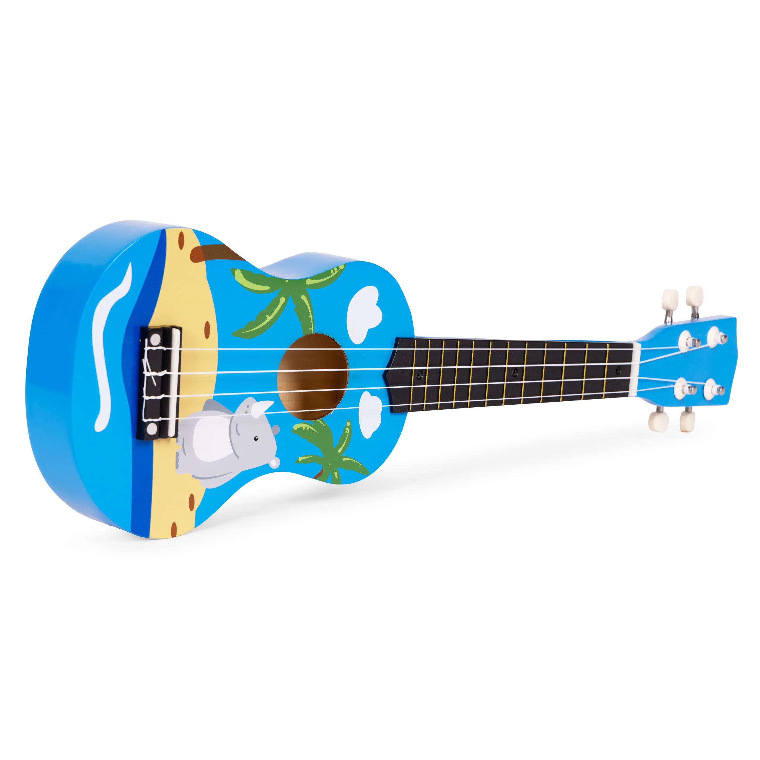ecotoys drvena ukulele za djecu, plava – 4 najlonske žice i trzalica - slika 4