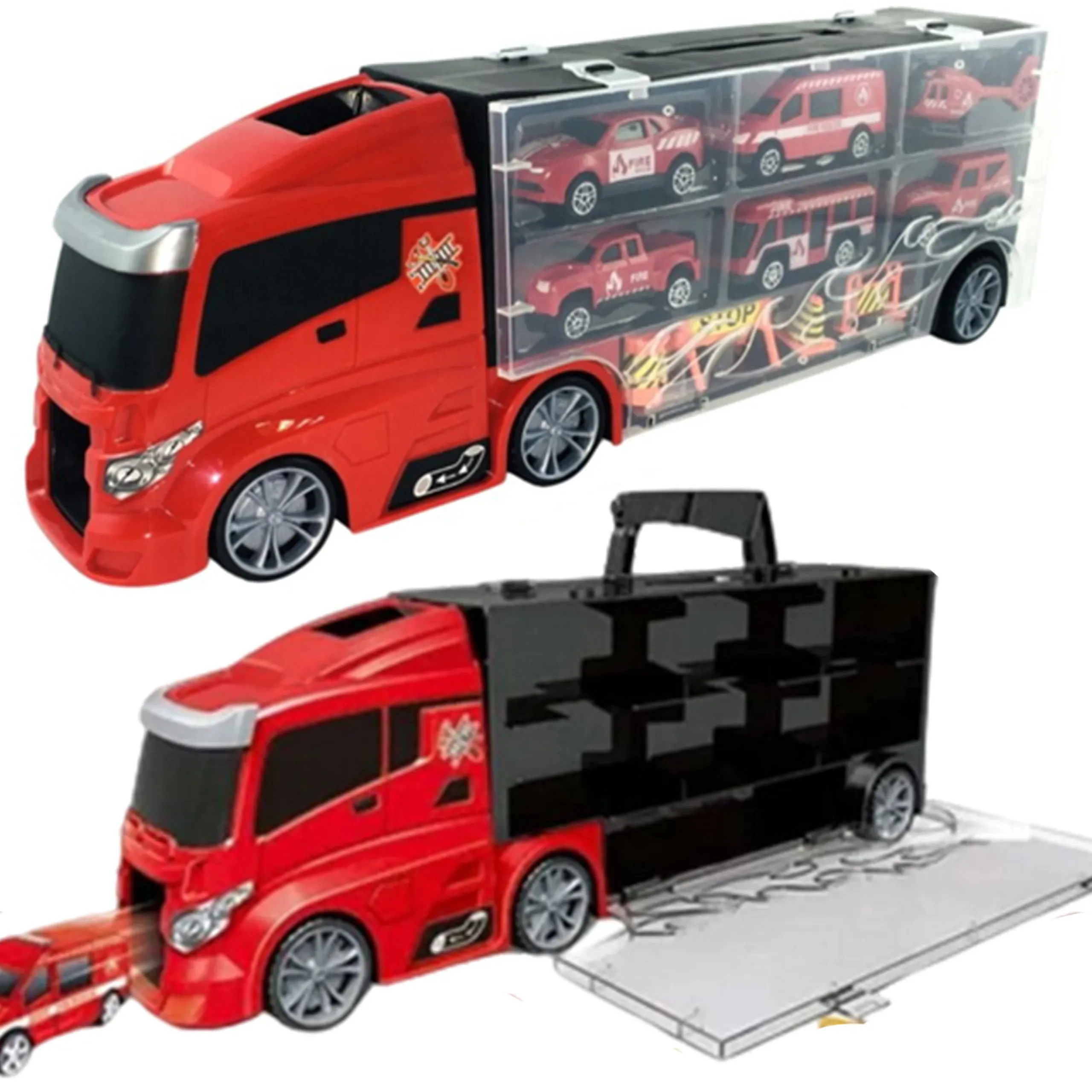 woopie set kamion transporter 3u1 crveni 11 kom. - slika 3