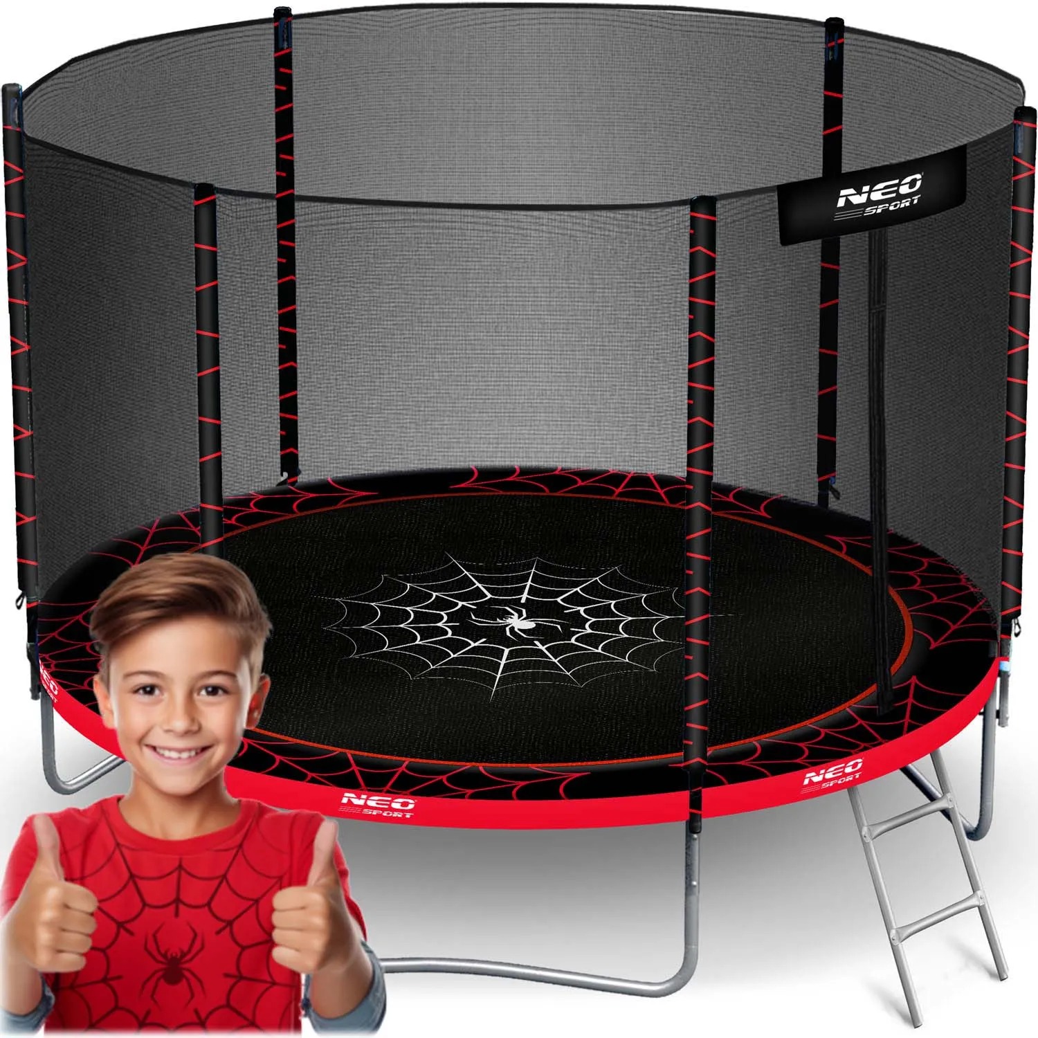 Neo-Sport vrtni trampolin 252 cm (8 ft) s vanjskom mrežom i ljestvama, crvena paukova mreža - Pribislavec