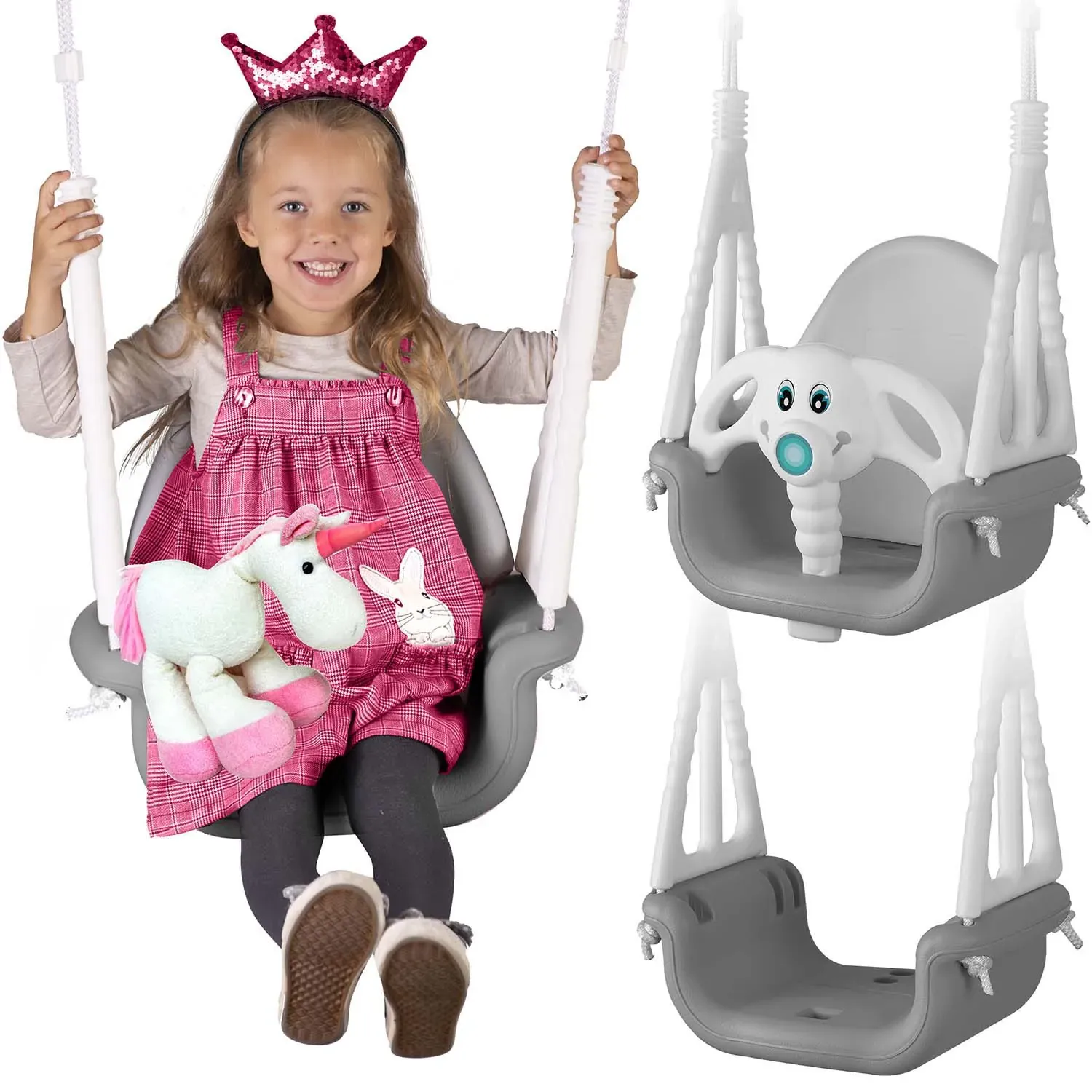 ricokids 3u1 dječja ljuljačka “slonić” – sivo-bijela - slika 2