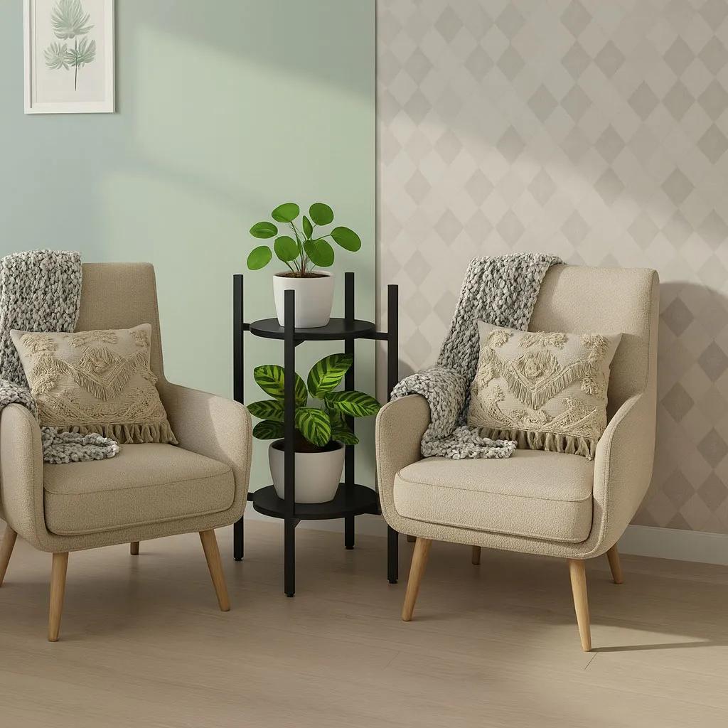modernhome stalak za cvijeće za dekoraciju, dvokatni, crne boje - slika 4