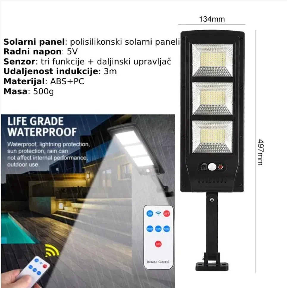 led solarni reflektor + senzor + daljinski + 180w - slika 2