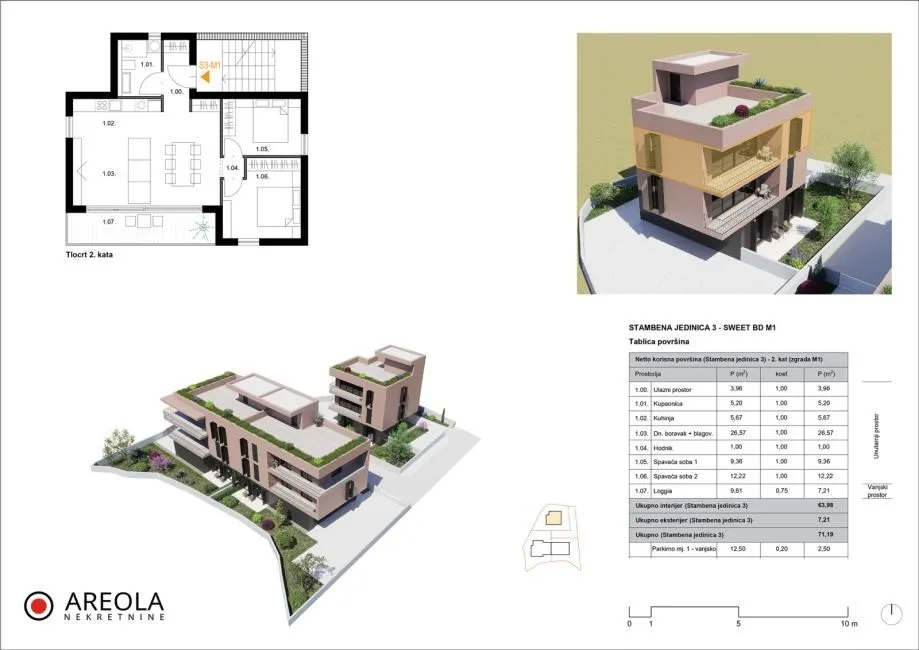 solin (mravince) - dvosoban stan u izgradnji ( 73,69 m2 m2, 2.kat) - slika 2