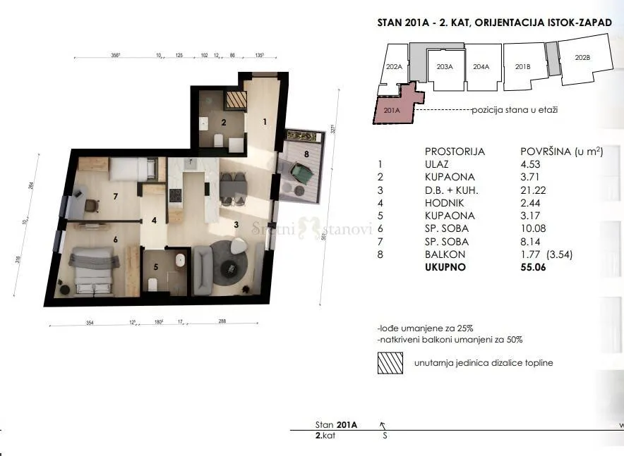 stan donja kustošija - črnomerec, 2s+db trosobni (201a) - slika 2