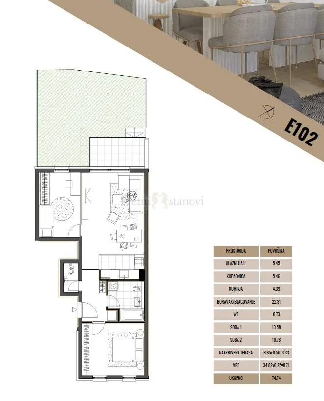 novogradnja - stanovi remetinec 74,74m2 sa vrtom (e102) - slika 7