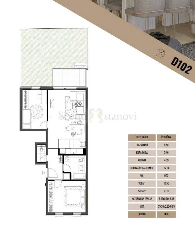 novogradnja - stanovi remetinec 74,88m2 sa vrtom (d102) - slika 7