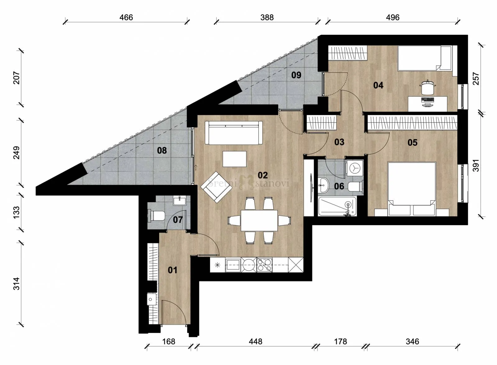 stan novogradnja stenjevec, zagreb, 2s+db, penthouse, donje vrapče - slika 2