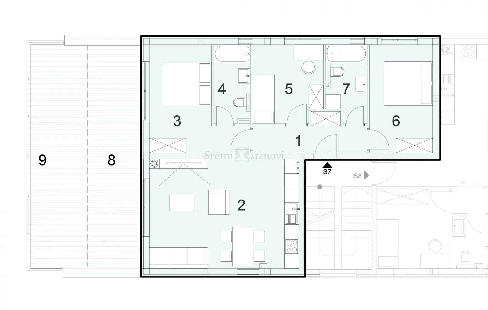 stan apartman mandre, 3s+db, pogled na more, penthouse - slika 2