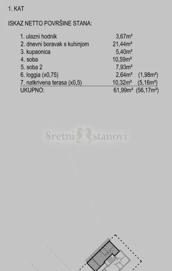 novalja,gajac, 62 m2, 2s+db, parking i pogled,prodaja - slika 3