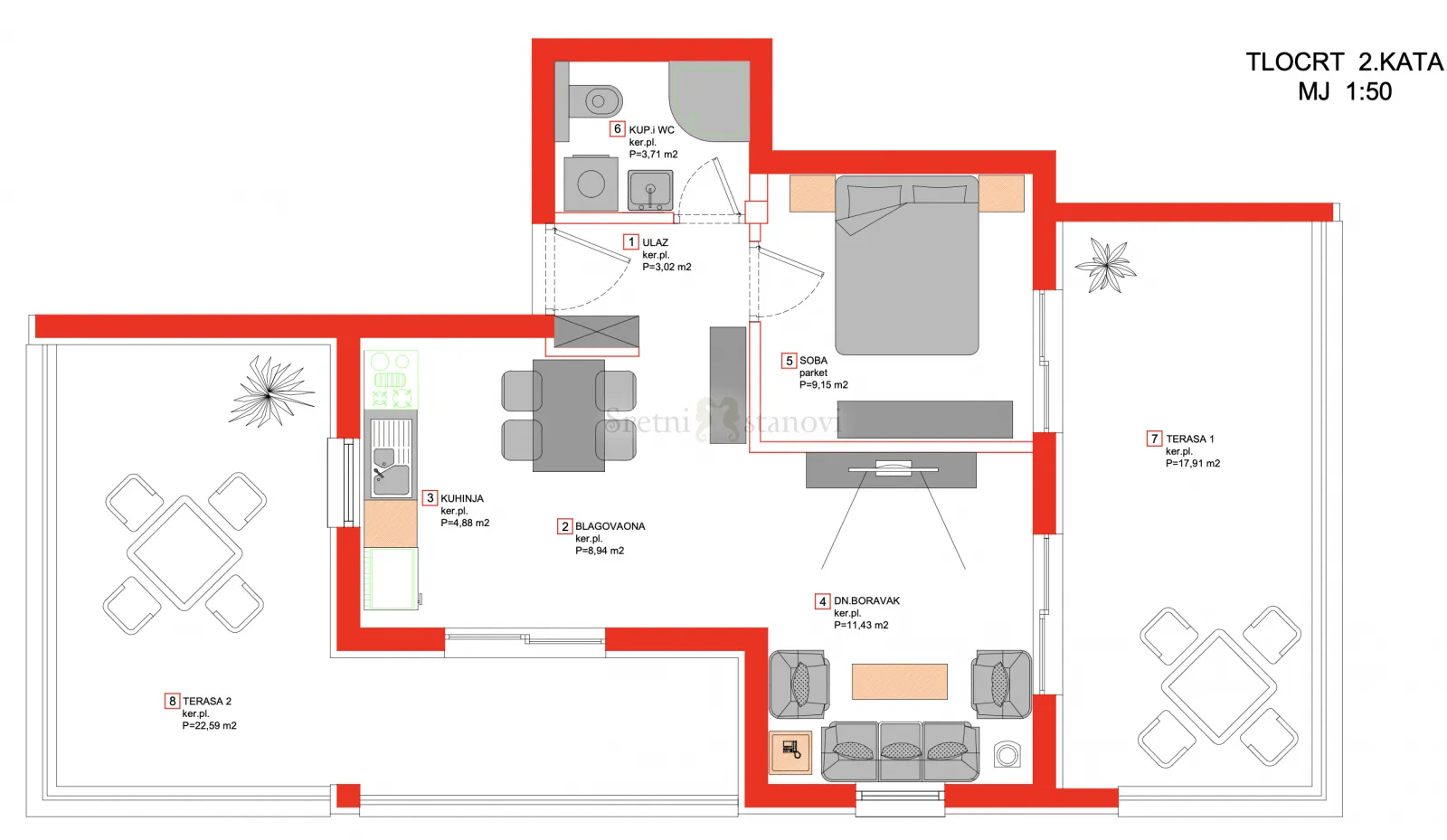 penthouse stan novogradnja zadar, borik - mocire, 1s+db, parking, spremište u cijeni - slika 3