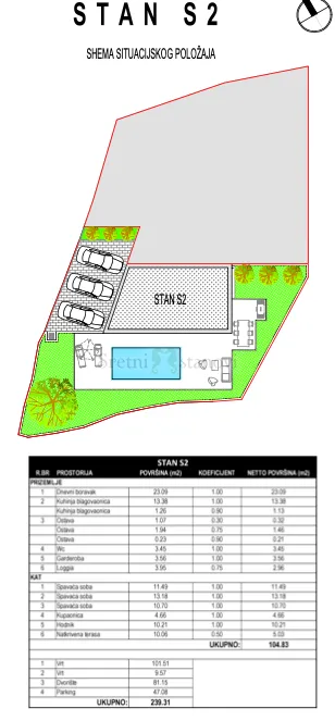 brodarica, novogradnja, odličan 3s + db stan s bazenom - slika 11