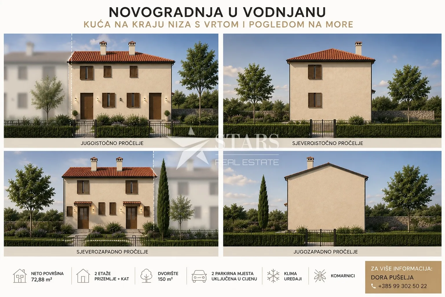 Stan - kuća na kraju niza s 2 parkirna mjesta - Vodnjan