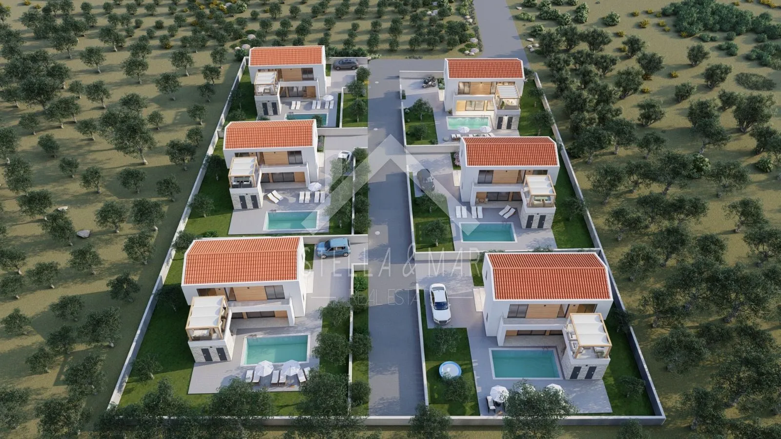 Projekt Rtina, za 6 vila s bazenom,pogled na more - Rtina - Rtina, Ražanac