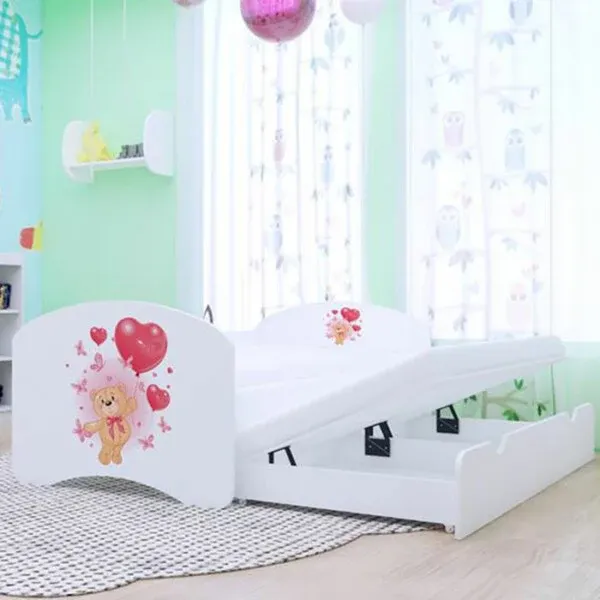 Drveni dječji krevet Happy medo s balonima s dodatnim ležajem – 180×90 - Vidovec