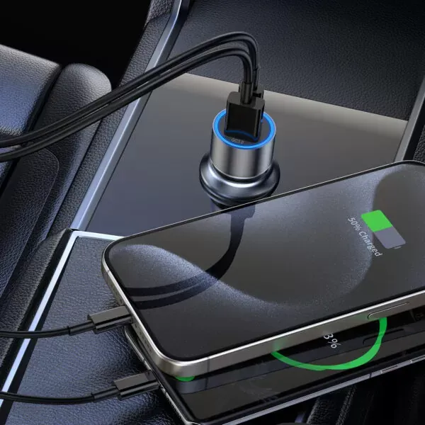 45w usb-c auto punjač s 2 priključka, prozirni i sivi max bwoo - slika 2