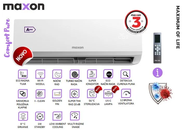MAXON KLIMA COMFORT PURE WIFI MX-12HC011i/MXO-12HC011i 3,5kW/3,8kW - Vinkovci