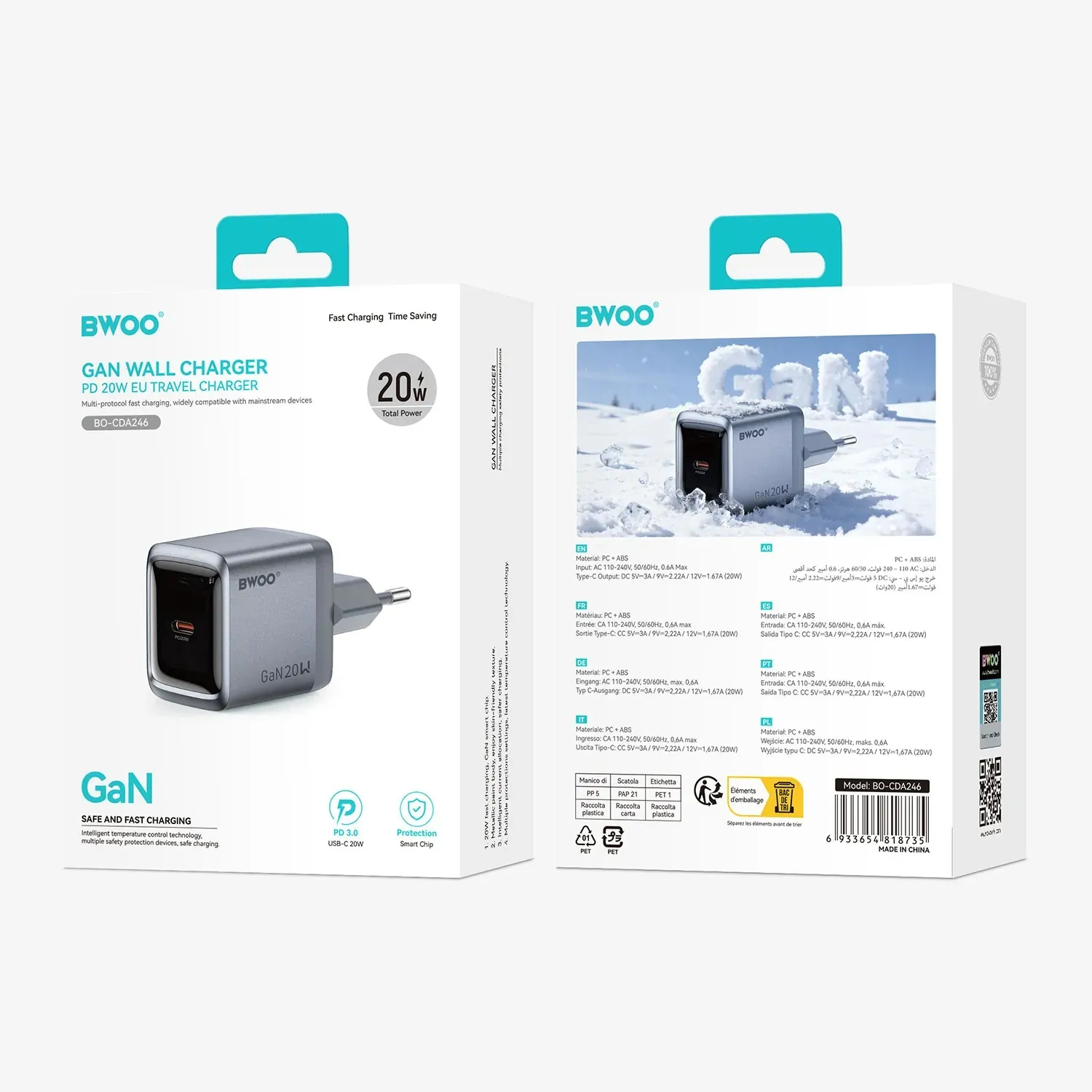 bwoo ganex 20w usb-c gan punjač,otporan na vatru i plamen - slika 9