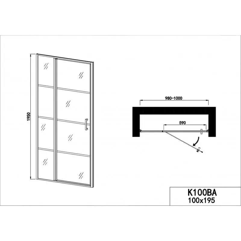 tuš pregrada sa vratima 100cm crna mat 98-100x195cm - slika 2