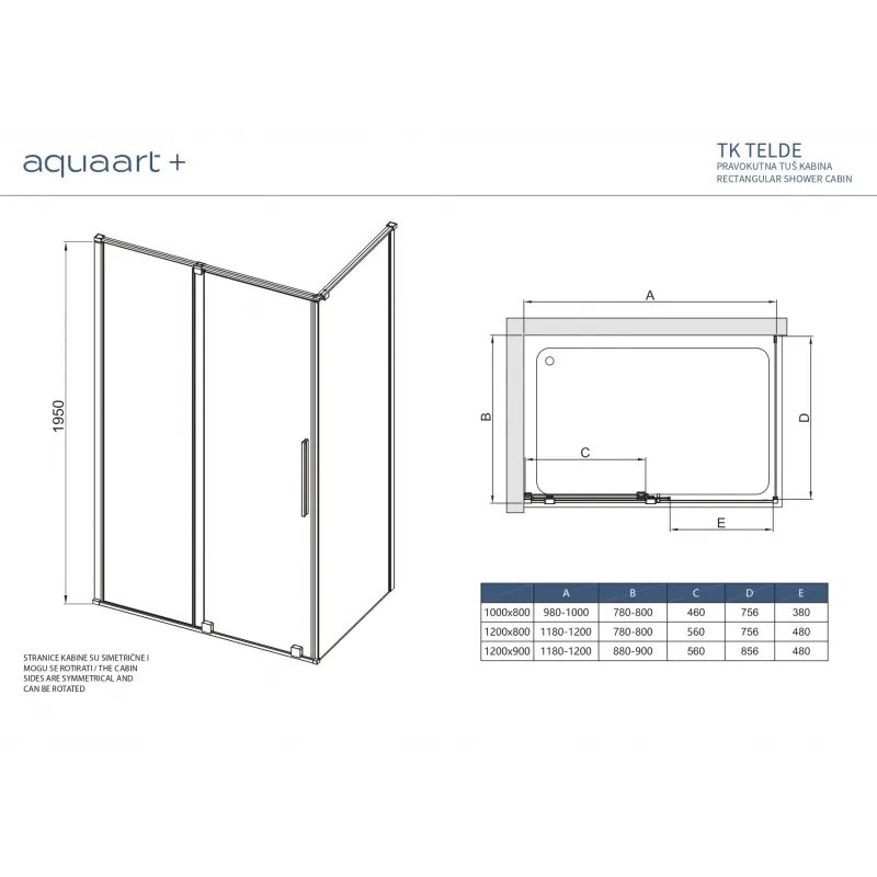 tk telde chrome pravokutna tuš kabina 90x120x195cm - slika 3