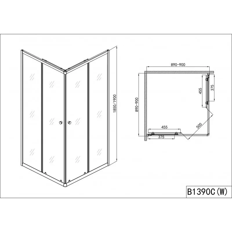 pravokutna tuš kabina kutni ulaz krom 89-90x89-90x190cm - slika 6