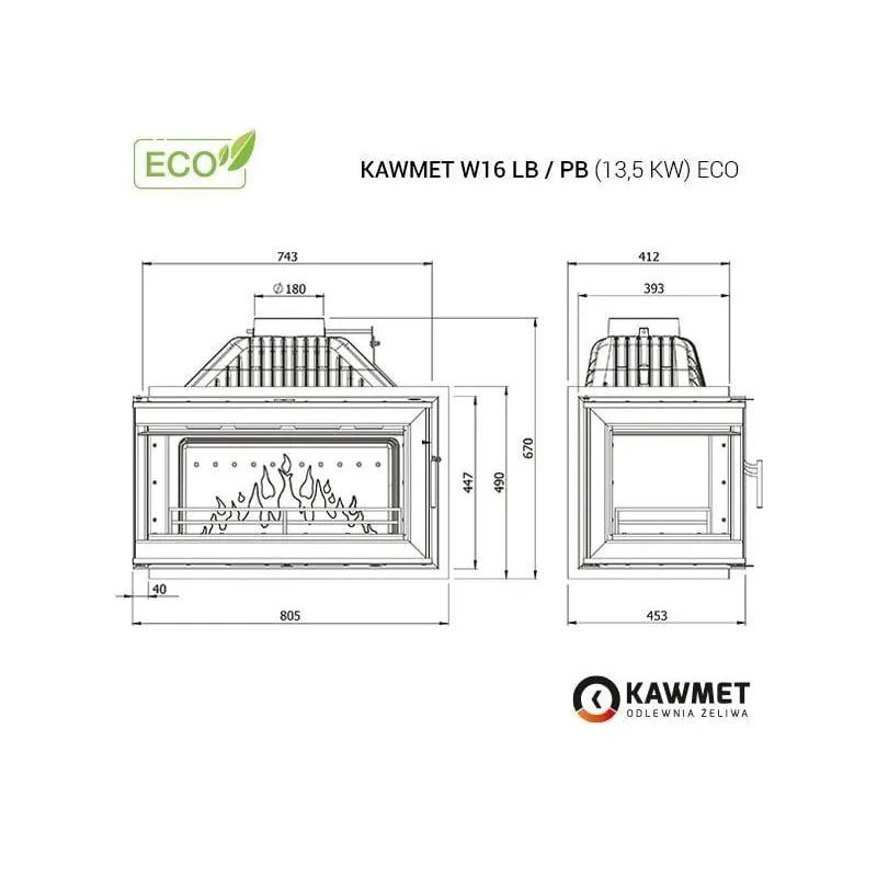 kamin ugradbeni kawmet w16 lb black (13,5 kw) eco - slika 5