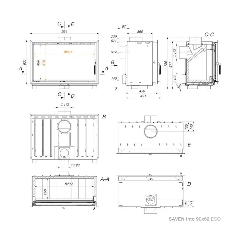 kamin ugradbeni kaseta saven 90x62 (13,2 kw) eco - slika 7