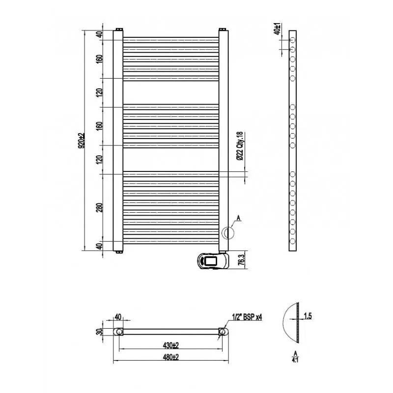 električni kupaonski radijator uno 2 bijeli 48x137,5 cm - slika 2
