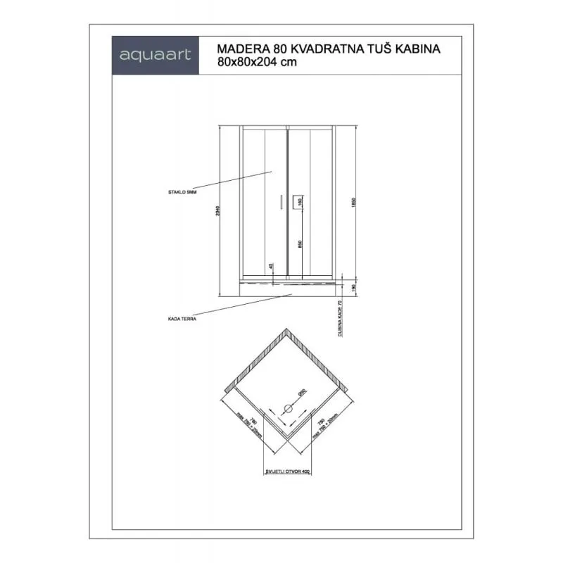 komplet – madera 80kv kvadratna tuš kabina s kadom - slika 4