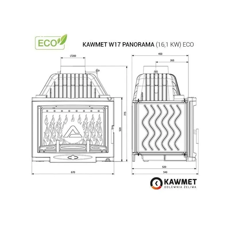 kamin ugradbeni kawmet w17 panorama (16,1 kw) eco - slika 8