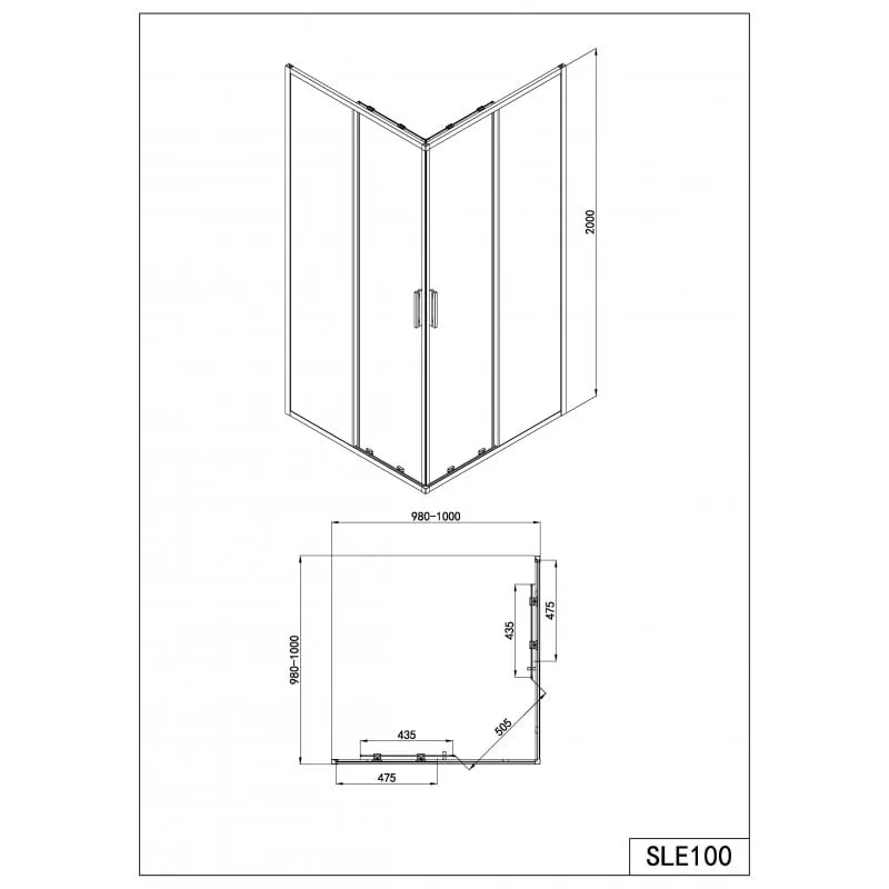 pravokutna tuš kabina 100 x 200 cm, crna - polovični set - 6mm esg easy-clean - slika 5