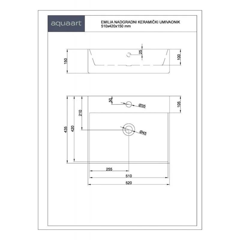 nadgradni keramički umivaonik emilia 510x420x150 mm - slika 4