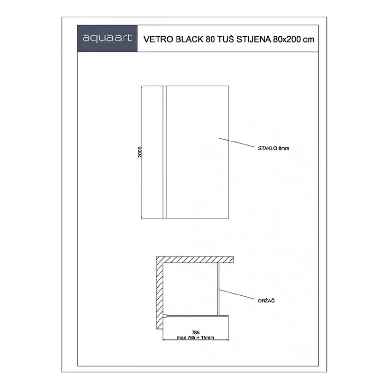vetro black 80 tuš staklo - slika 2
